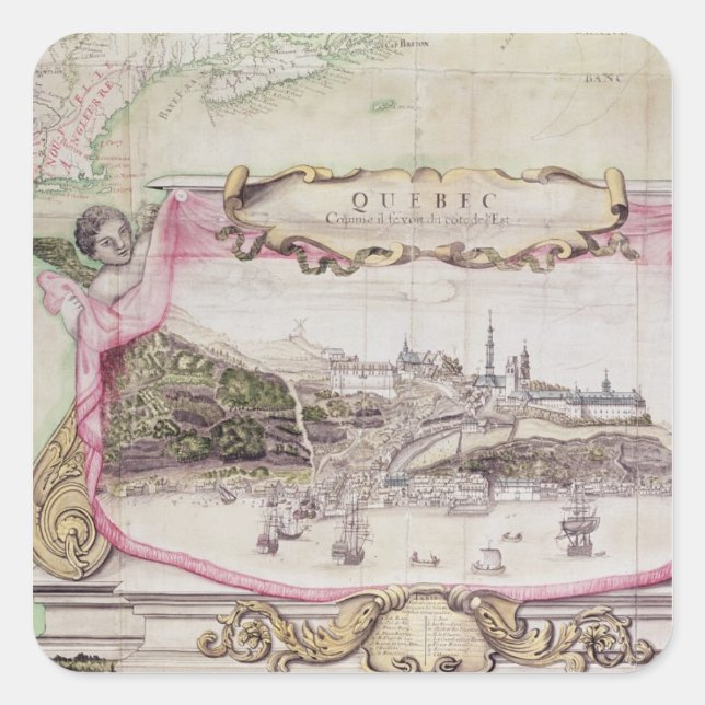 Pegatina Cuadrada Cartouche de Quebec (Anverso)
