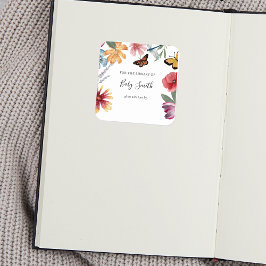 Pegatina Cuadrada Cartucho Baby Shower de mariposa