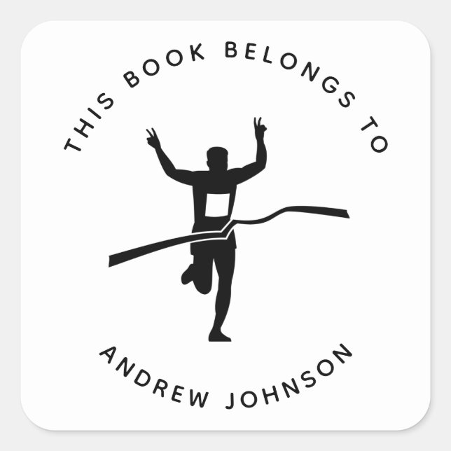 Pegatina Cuadrada Cartucho del atleta del maratón del chico (Anverso)