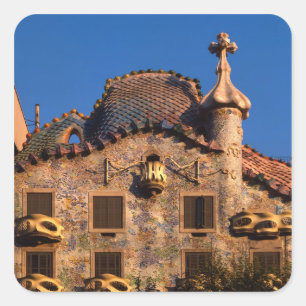 Pegatina Cuadrada Casa Batilo, Arquitectura de Gaudí, Barcelona,