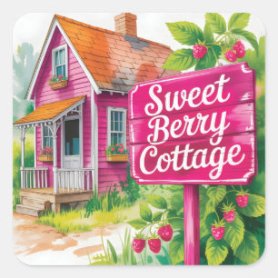Pegatina Cuadrada "Casa de Campo de Frambuesa Sweet Berry Cottage"