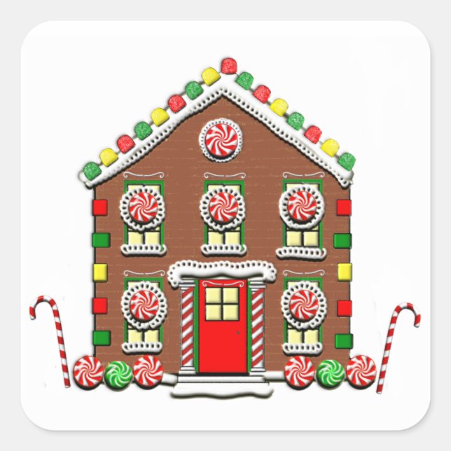 Pegatina Cuadrada Casa de Gingerbread (Anverso)