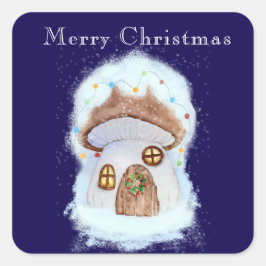 Pegatina Cuadrada casa de hada de Navidad