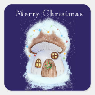 Pegatina Cuadrada casa de hada de Navidad