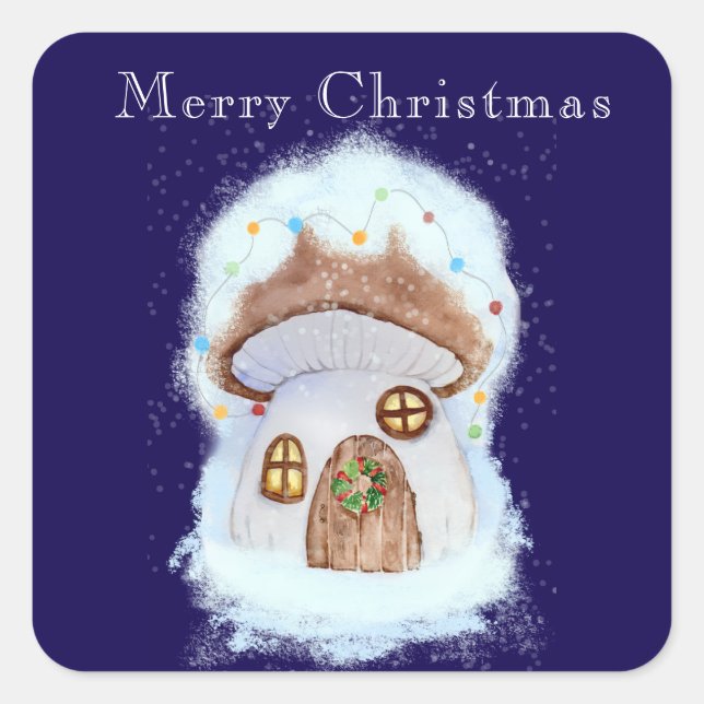 Pegatina Cuadrada casa de hada de Navidad (Anverso)