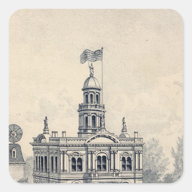 Pegatina Cuadrada Casa de la Corte, Fresno (Anverso)