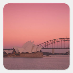 Pegatina Cuadrada Casa de la Ópera de Sydney y Puerto, Nueva Gales d