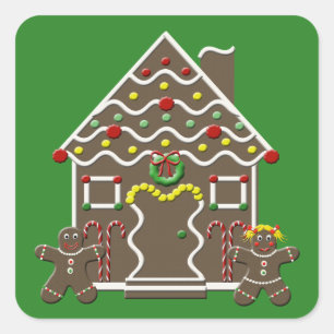 Pegatina Cuadrada Casa de pan de jengibre linda del navidad