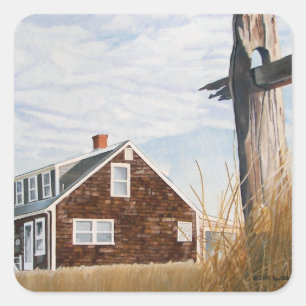 Pegatina Cuadrada Casa de playa al amanecer
