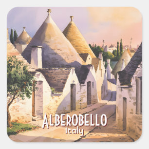 Pegatina Cuadrada Casa de Trulli personalizada de Alberobello Acuare