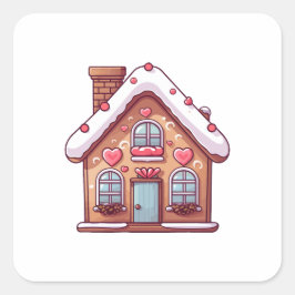 Pegatina Cuadrada Casa de vacaciones de los Navidades Cute Gingerbre