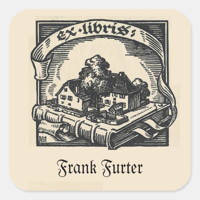 Pegatina Cuadrada Casa editable en un libro (Anverso)