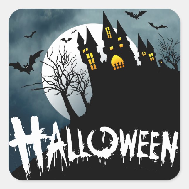 Pegatina Cuadrada Casa embrujada en una Halloween Spooktacular en la (Anverso)
