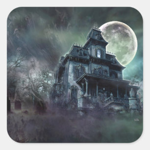 Pegatina Cuadrada Casa Embrujada Sticker de Terror – Mansión Fantasm