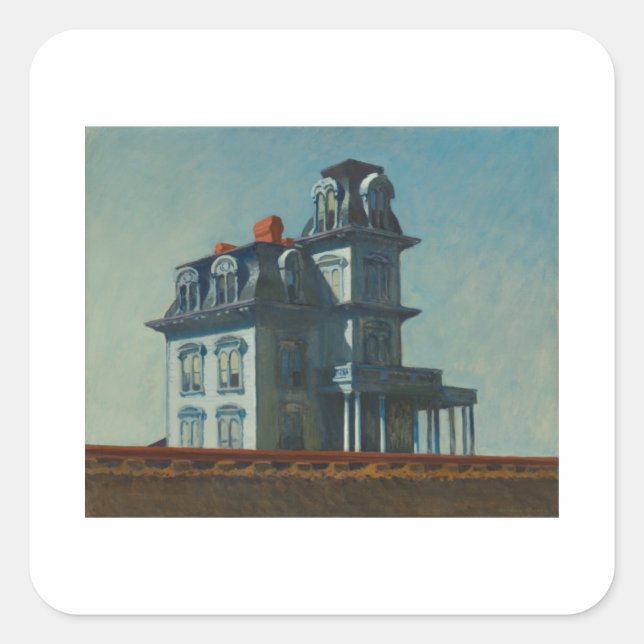 Pegatina Cuadrada Casa junto al ferrocarril - Edward Hopper (Anverso)