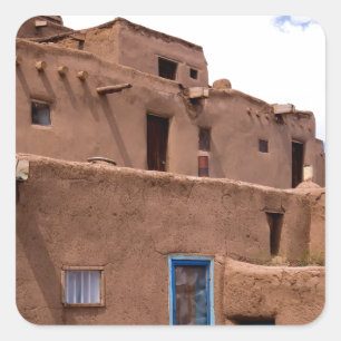 Pegatina Cuadrada Casa New México del pueblo de Taos Adobe del