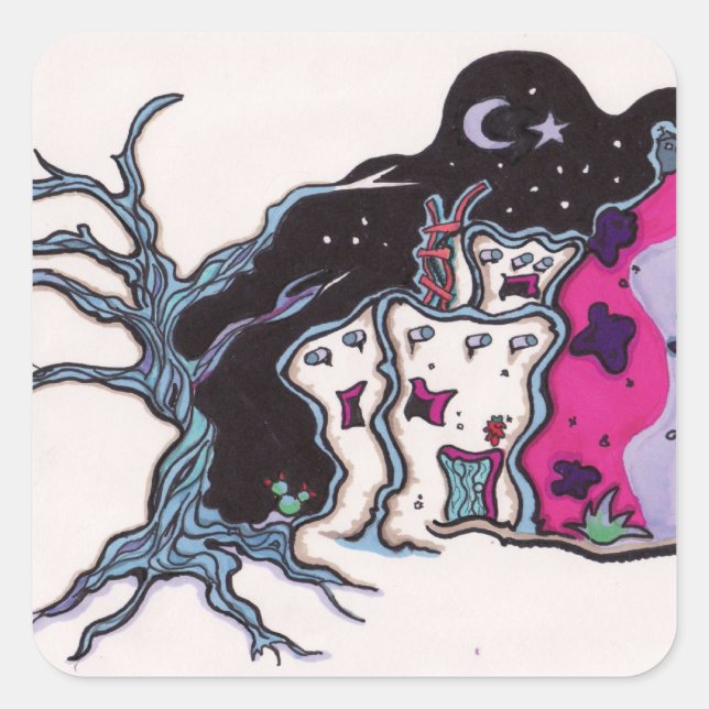 Pegatina Cuadrada Casa nocturna (Anverso)
