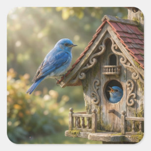Pegatina Cuadrada Casa para pájaros victoriana con azulejos