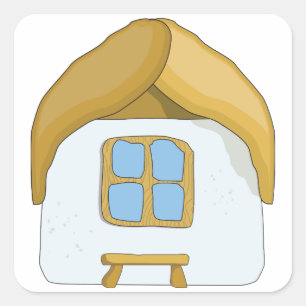 Pegatina Cuadrada Casa Pequeña de Choza Dibujada a Mano