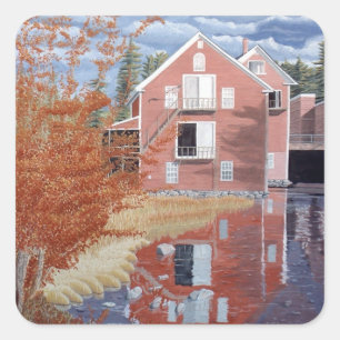 Pegatina Cuadrada Casa rosa en otoño