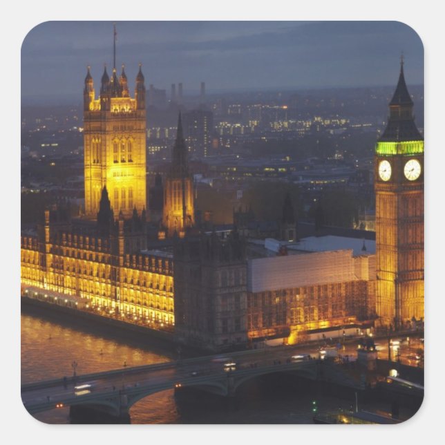 Pegatina Cuadrada Casas del Parlamento, Big Ben, Westminster (Anverso)