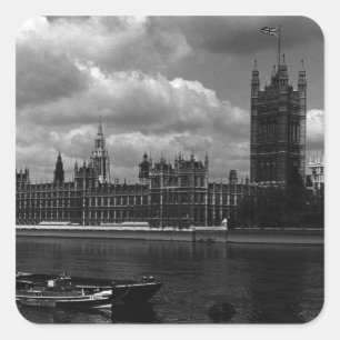 Pegatina Cuadrada Casas del parlamento de Londres Inglaterra vintage