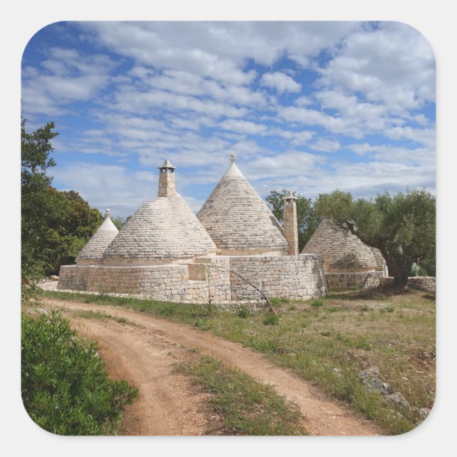 Pegatina Cuadrada Casas Trulli de Puglia/Apulia (Anverso)