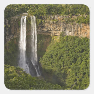 Pegatina Cuadrada Cascada Chamarel más alta de Mauricio, sobre
