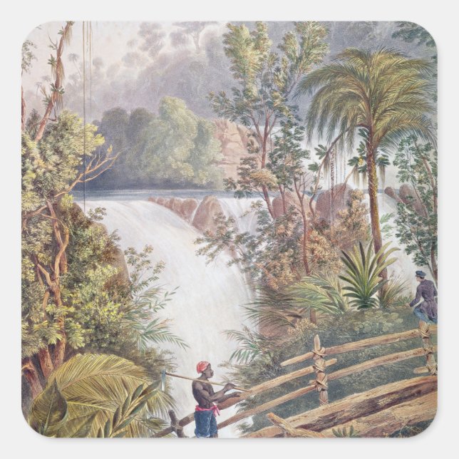 Pegatina Cuadrada Cascada de Itamaraty en la Serra da Estrela (Anverso)