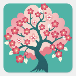 Pegatina Cuadrada Cascada de Sakura