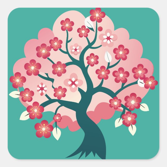 Pegatina Cuadrada Cascada de Sakura (Anverso)