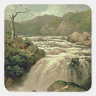 Pegatina Cuadrada Cascada en el río Neath, el Sur de Gales