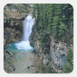 Pegatina Cuadrada Cascada en Falls Creek en Lewis y Clark