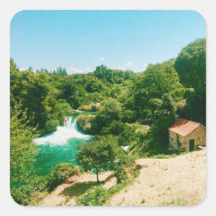 Pegatina Cuadrada Cascada Krka, Parque Nacional Krka, Croacia