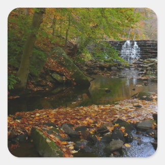Pegatina Cuadrada Cascada otoño y naturaleza de Creek Pennsylvania
