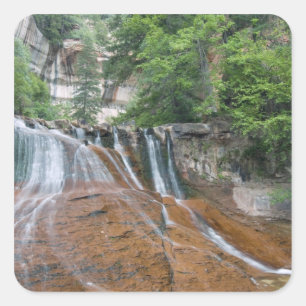 Pegatina Cuadrada Cascada, Parque Nacional Zion, Utah, EE. UU.