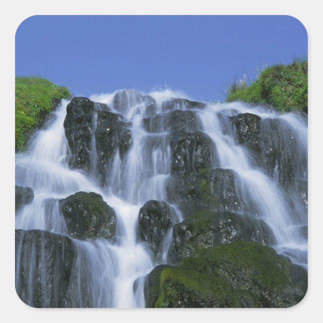 Pegatina Cuadrada Cascada, Portree, Isla de Skye, Tierras Altas, (Anverso)
