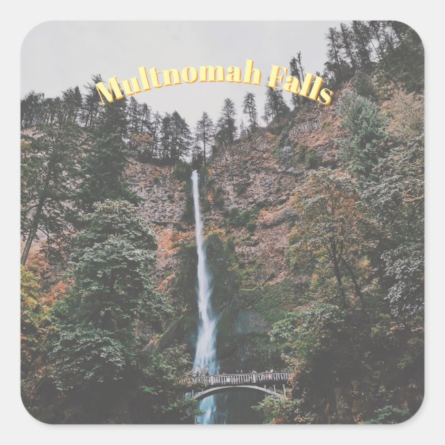 Pegatina Cuadrada Cascadas Multnomah (Anverso)