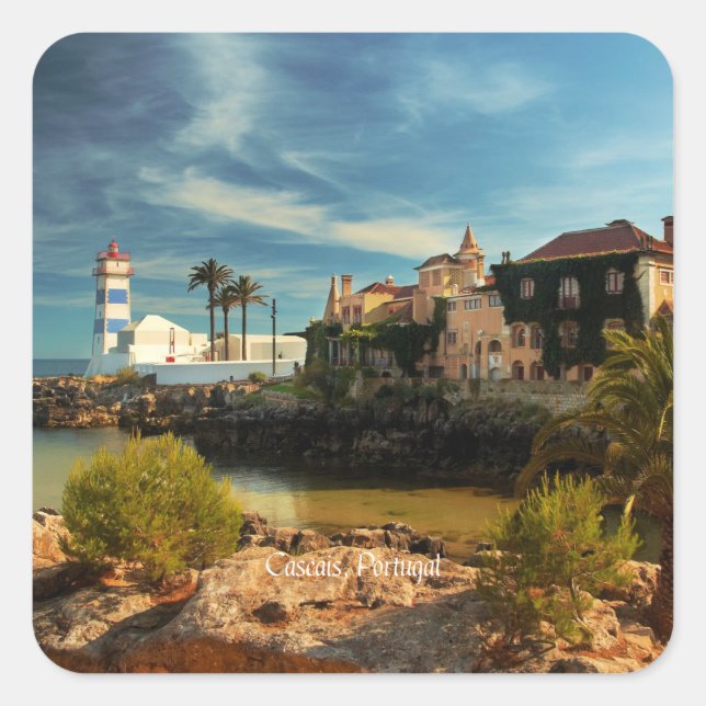 Pegatina Cuadrada Cascais, pintoresco paisaje de Portugal (Anverso)