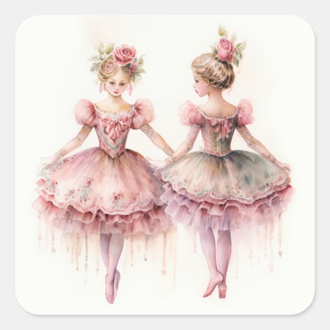 Pegatina Cuadrada Cascanueces Ballet, Rositas (Anverso)