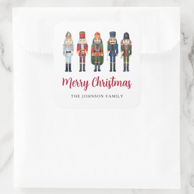 Pegatina Cuadrada Cascanueces Bonito Feliz Navidad (Bolso)