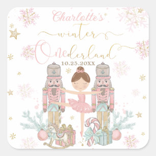 Pegatina Cuadrada Cascanueces Rosa Invierno Onederland 1er Cumpleaño