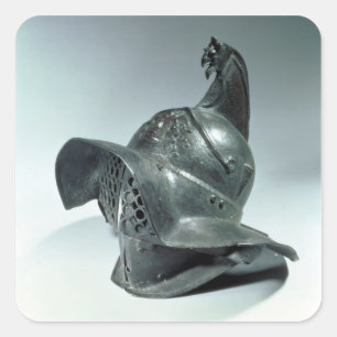 Pegatina Cuadrada Casco de bronce del gladiador de Thracian, romano,