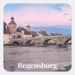 Pegatina Cuadrada Casco histórico de Regensburg, Alemania