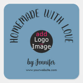 Pegatina Cuadrada Casero Con Amor Elegante Personalizado Azul Dusto