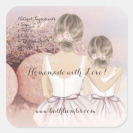 Pegatina Cuadrada Casero con bombas de baño de amor
