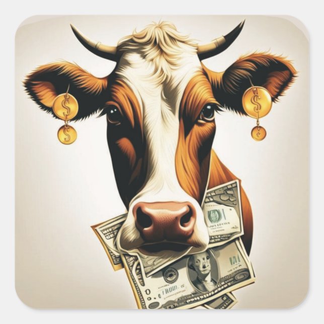 Pegatina Cuadrada Cash Cow (Anverso)