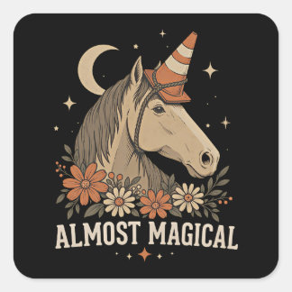 Pegatina Cuadrada Casi Mágico Payaso Caballo Unicornio