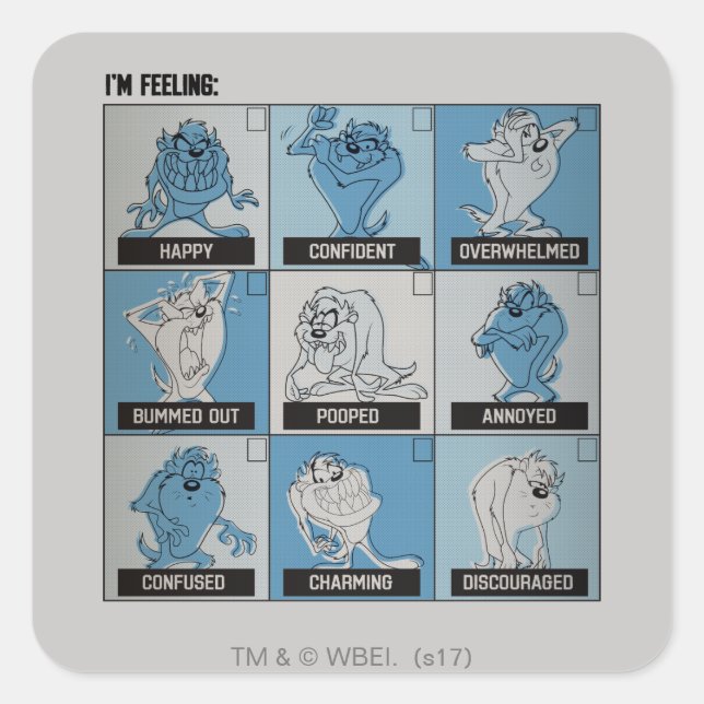 Pegatina Cuadrada Casilla de verificación Emotion de TAZ™ (Anverso)