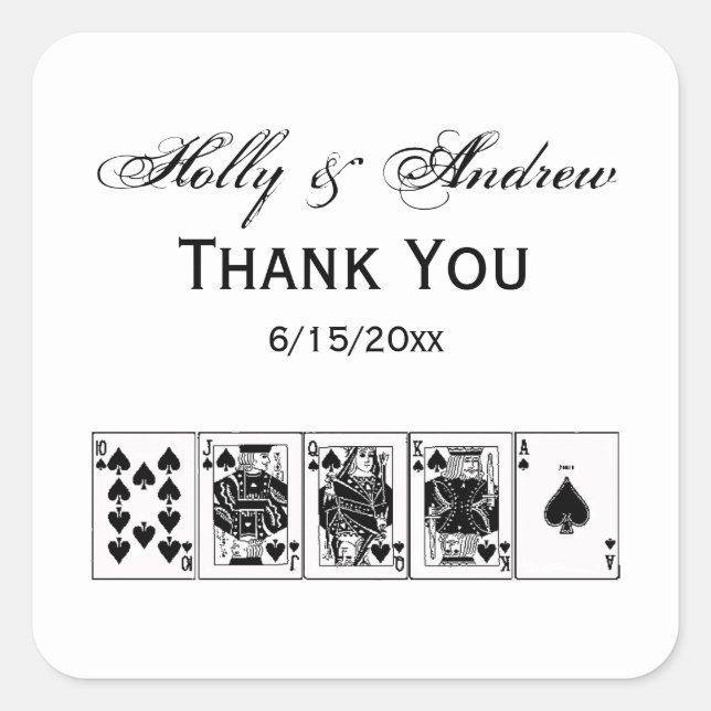 Pegatina Cuadrada Casino Night Poker Royal Straight Flush Spades (Anverso)